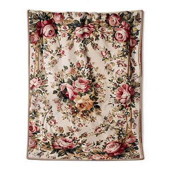Flannel Blanket, Vintage Rose Flower Classic Floral Home Decoration