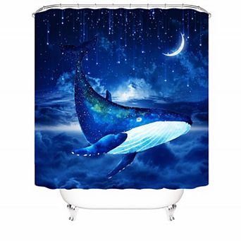 Blue Whale Under The Moon Shower Curtains for Bathroom Waterproof Decor 72x72 Inch