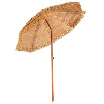 6.5 FT Portable Thatched Tiki Beach Umbrella with Adjustable Tilt