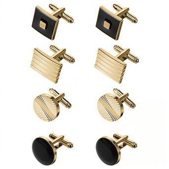 4 Pairs Gold Silver Striped Cufflinks Gift Box for Business Wedding