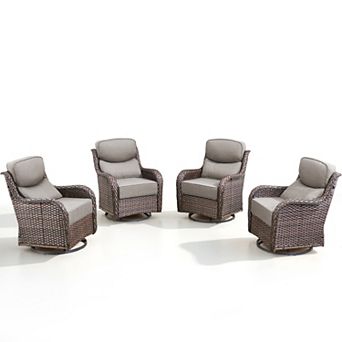 Outdoor Swivel Rocker Chairs Set of 4-6" Thick Cushion All Weather Wicker Conversation Set
