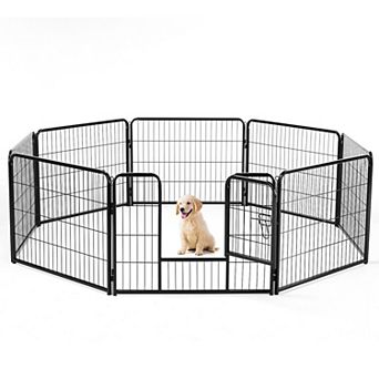 YIORTWO Dog Playpen Metal Pet Exercise Pen Indoor Outdoor Fence with Door