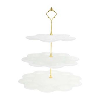 1Set 3-Layer Dessert Cupcake Stand, Flower-shaped Cake Display Holder White Glod Tone