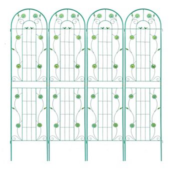 CEWOR 4 Pack Metal Garden Trellis, 86.7" Rustproof Climbing Plant Support with flower Decor