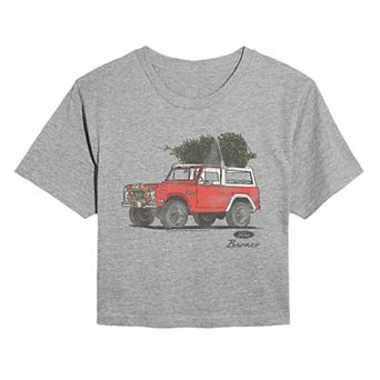 Juniors' Ford Bronco Christmas Tree Farm Vintage Cropped Tee