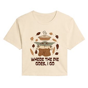 Juniors' Star Wars Mandalorian Grogu Thanksgiving Cropped Tee