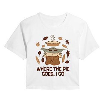 Juniors' Star Wars Mandalorian Grogu Thanksgiving Cropped Tee
