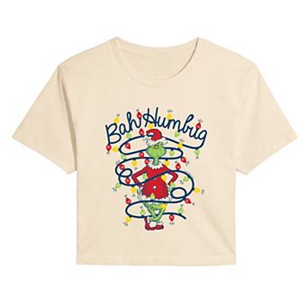 Juniors' Dr. Seuss The Grinch Bah Humbug Cropped Tee