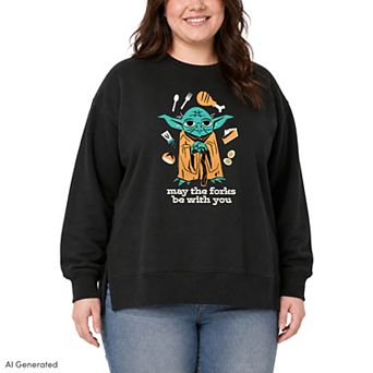 Plus Size Star Wars Yoda Oversized Fleece Crew Sweatshirt