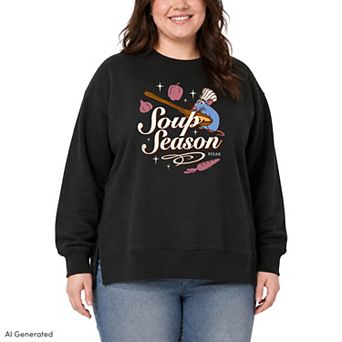 Plus Size Disney / Pixar's Ratatouille "Soup Season" Remy Oversized Fleece Crew Sweatshirt