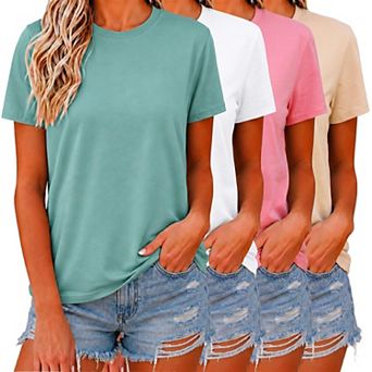 4-Pack Womens Casual Short Sleeve Loose Fit Crewneck Summer Tops