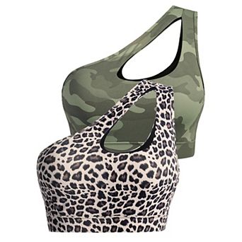 Womens 2-Pack One Shoulder Medium Support Sports Yoga Crop Tops