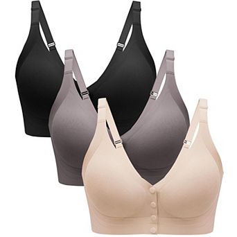 Womens 3-Pack Front Closure Wireless Support Bras Adjustable Straps Padded