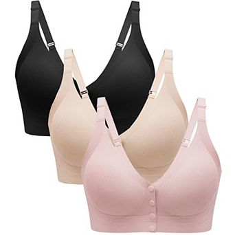 Womens 3-Pack Front Closure Wireless Support Bras Adjustable Straps Padded