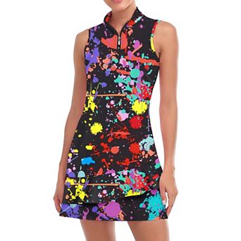 Women Sleeveless Tennis Golf Dress With Pockets Ruffle Hem Stand Collar