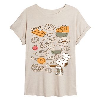 Juniors' Peanuts Snoopy Thanksgiving Food Oversized Tee