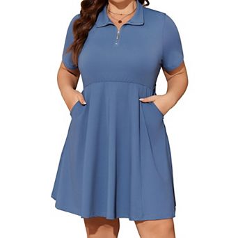 Womens Plus Size Quick Dry 1/4 Zip Tennis Golf Dress With Shorts