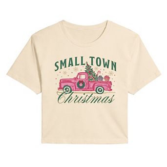 Juniors' "Small Town Christmas" Holiday Cropped Tee