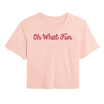 Juniors' "Oh What Fun" Candy Cane Stripe Cropped Tee