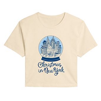 Juniors' Christmas in New York Snow Globe Cropped Tee
