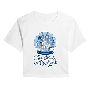 Juniors' Christmas in New York Snow Globe Cropped Tee
