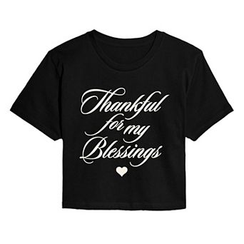 Juniors' Thankful For My Blessings Cropped Tee