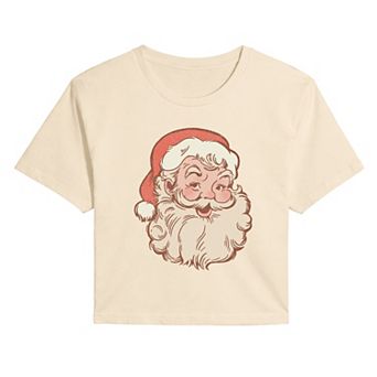 Juniors' Vintage Santa Claus Portrait Cropped Tee