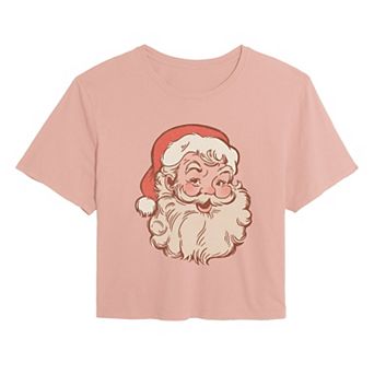 Juniors' Vintage Santa Claus Portrait Cropped Tee