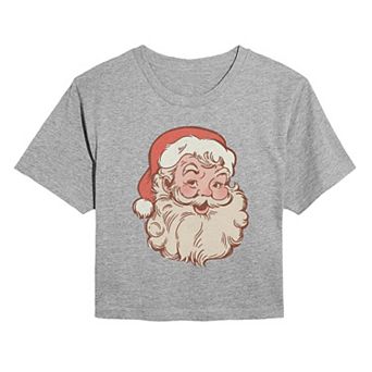 Juniors' Vintage Santa Claus Portrait Cropped Tee