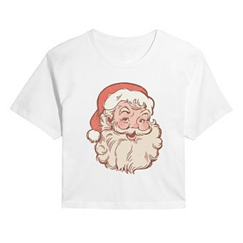 Juniors' Vintage Santa Claus Portrait Cropped Tee
