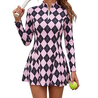 Womens 2 pc Long Sleeve Collared Tennis Golf Athletic Workout Dress Set