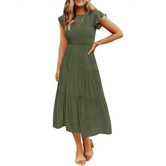 Women's Summer Flutter Sleeve Smocked Midi Dress