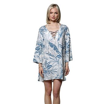Women's J. Valdi Lace Neck Long Sleeve Swim Cover Up Tunic