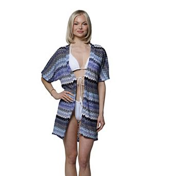 Women's J. Valdi Open Front Short Sleeve Swim Cover Up with Tie Closure
