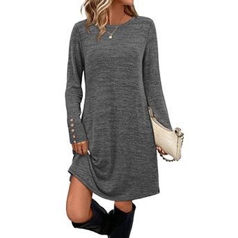 Women's Long Sleeve Crew Neck Tunic Dress with Pockets