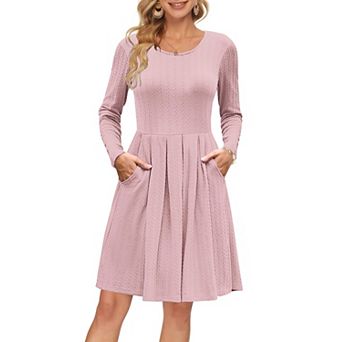 Women Long Sleeve Crew Neck Fall Dress Pockets