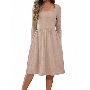 Women Spring Fall Dress Long Sleeve Casual Knit Pockets