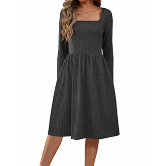 Women Spring Fall Dress Long Sleeve Casual Knit Pockets