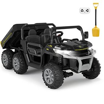 24V 2-Seater 4WD 6-Wheel Electric Ride-On Dump Truck for Kids LED Lights, MP3, Safety Belt