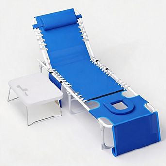 3-in-1 Outdoor Tanning Chair Face Hole, 5 Reclining Positions, Folding Table, Removable Pillow