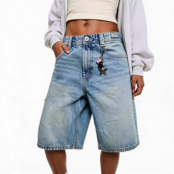 Women Wash Baggy Loose Mid Length Denim Casual Shorts