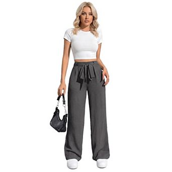 Womens Wide Leg Palazzo Pants Belted High Waisted Business Casual Flowy Long Trousers