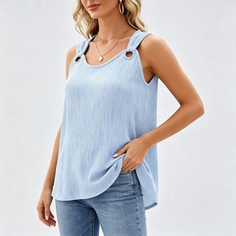 Seoria Women O Ring Hardware Sleeveless Casual Tank Tops Summer Flowy Blouses