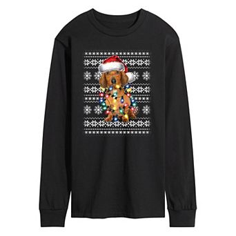 Men's Dachshund Christmas Lights Graphic Long Sleeve Tee