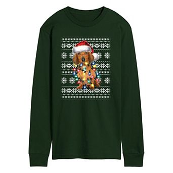 Men's Dachshund Christmas Lights Graphic Long Sleeve Tee