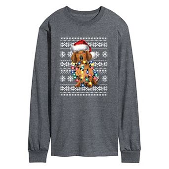Men's Dachshund Christmas Lights Graphic Long Sleeve Tee