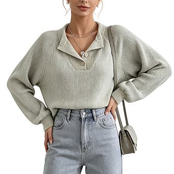Women's Fall V Neck Patchwork Long Sleeve Button Up Casual Pullover Sweatshirt Daily Outdoor Outfit