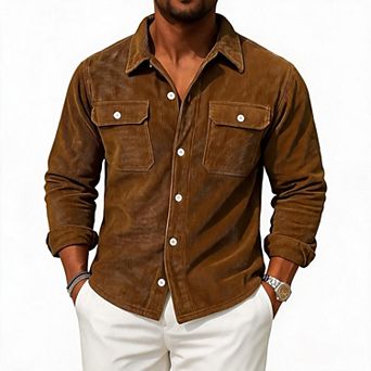 Mens Shirt Jacket Long Sleeve Button Down Cargo Shacket Chest Pockets Loose Fit Casual Outerwear