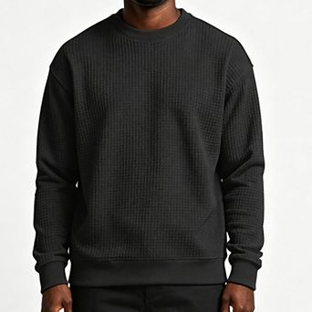 Men's Waffle Knit Sweatshirt, Crew Neck Long Sleeve Loose Fit Thick Casual Pullover Top