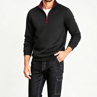 Men's Quarter Zip Sweatshirt, Stand Collar Diamond Quilted Long Sleeve Loose Pullover Top